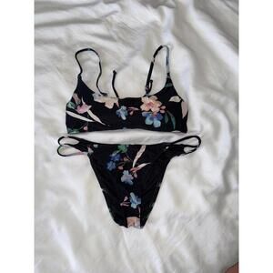 O’Neill Bikini Surfside Seabright Bralette Cardiff Bottoms Small Black Floral